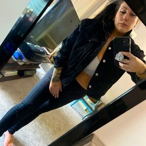 Cropped Distressed Black Jean Jacket NWOT